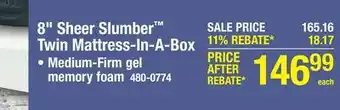 Menards Serta Sheer Slumber 8 Twin Medium Firm Gel Memory Foam Mattress in a Box offer