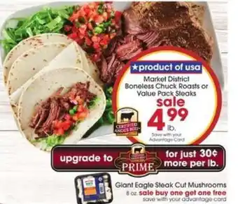 Giant Eagle Market District Boneless Chuck Roasts or Value Pack Steaks offer