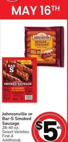 Albertsons Johnsonville or Bar-S Smoked Sausage - 28-40 oz. Select Varieties offer