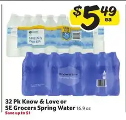 Winn Dixie 32 Pk Know & Love or SE Grocers Spring Water offer