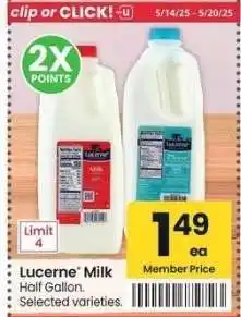 Albertsons Lucerne Milk - Half Gallon. Selected varieties offer