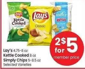 Albertsons Lay's 4.75-8 oz Kettle Cooked 8 oz Simply Chips 5-8.5 oz - Selected Varieties offer
