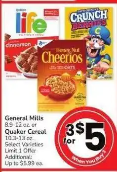 Albertsons General Mills 8.9-12 oz. or Quaker Cereal 10.3-13 oz. - Select Varieties offer