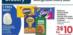 Albertsons Nabisco Honey Maid Grahams, Family Size Oreo Cookies, or Tate's Cookies - select sizes and varieties offer