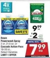 Albertsons Dawn Powerwash Spray 2 ct. 21.5 oz. or Cascade Action Pacs 19-33 ct. - Select Varieties offer