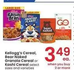 Albertsons Kellogg's Cereal, Bear Naked Granola Cereal or Kashi Cereal - select sizes and varieties offer
