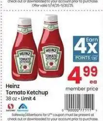 Albertsons Heinz Tomato Ketchup - 38 oz offer