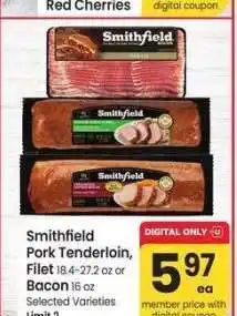 Albertsons Smithfield Pork Tenderloin, Filet 18.4-27.2 oz or Bacon 16 oz - Selected Varieties offer