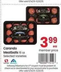 Albertsons Carando Meatballs - 16 oz Selected Varieties offer