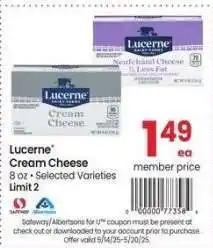 Albertsons Lucerne Cream Cheese - 8 oz • Selected Varieties offer