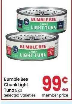 Albertsons Bumble Bee Chunk Light Tuna - 5 oz Selected Varieties offer