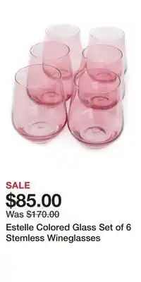 Nordstrom Estelle Colored Glass Set of 6 Stemless Wineglasses offer