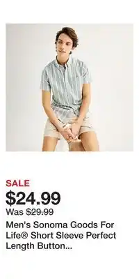 Kohl's Men's Sonoma Goods For Life Short Sleeve Perfect Length Button Down Shirt offer