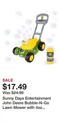Kohl's Sunny Days Entertainment John Deere Bubble-N-Go Lawn Mower with 4oz Bubble Solution offer