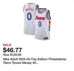 Dick's Sporting Goods Nike Adult 2024-25 City Edition Philadelphia 76ers Tyrese Maxey #0 Jersey offer