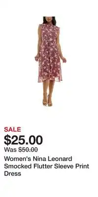 Kohl's Women's Nina Leonard Smocked Flutter Sleeve Print Dress offer