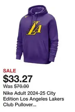 Dick's Sporting Goods Nike Adult 2024-25 City Edition Los Angeles Lakers Club Pullover Hoodie offer