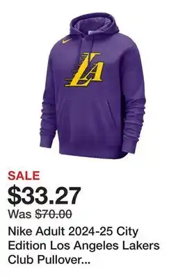 Dick's Sporting Goods Nike Adult 2024-25 City Edition Los Angeles Lakers Club Pullover Hoodie offer