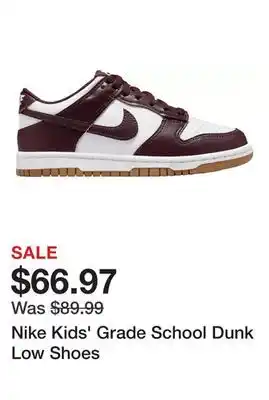 Dick's Sporting Goods Nike Kids' Grade School Dunk Low Shoes offer
