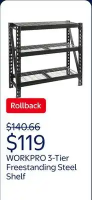 Walmart WORKPRO 48-Inch W x 18-Inch D x 48-Inch H 3-Tier Freestanding Shelf, Steel, 4,500lb. Capacity, Adult offer