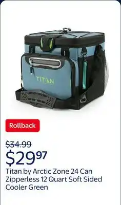 Walmart Titan by Arctic Zone 24 Can Zipperless 12 Quart Soft Sided Cooler, Green offer
