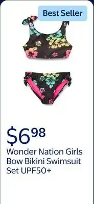 Walmart Wonder Nation Girls Bow Bikini Swimsuit Set with UPF50+, 2-Piece offer