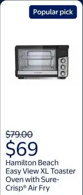 Walmart Hamilton Beach Easy View XL Toaster Oven with Sure-Crisp Air Fry, 1750W, 6 Slice Capacity, 31460 offer