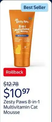 Walmart Zesty Paws 8-in-1 Multivitamin Cat Mousse, for Overall Wellbeing offer