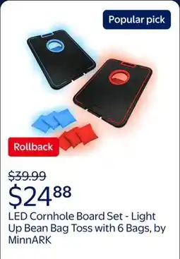 Walmart LED Cornhole Board Set - Light Up Bean Bag Toss with 6 Bags, by MinnARK offer
