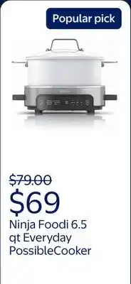 Walmart Ninja Foodi 6.5 qt Everyday PossibleCooker, Stainless Steel/White, Multi Cooker, Slow Cooker, MC1100 offer