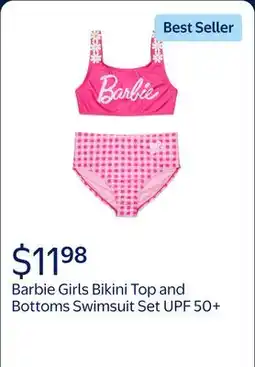 Walmart Barbie Girls Bikini Top and Bottoms Swimsuit Set with UPF 50+ offer