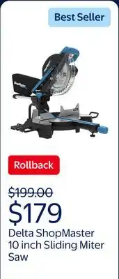Walmart Delta ShopMaster 10 inch Sliding Miter Saw offer