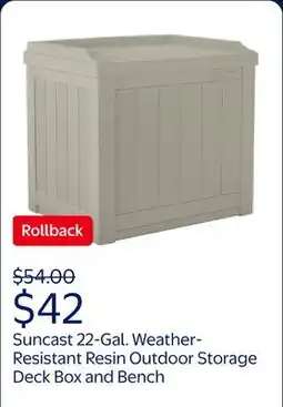 Walmart Suncast 22-Gal. Weather-Resistant Resin Outdoor Storage Deck Box and Bench, Light Taupe offer