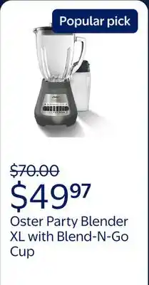 Walmart Oster Party Blender XL 8-Cup Capacity Jar with 20oz Blend-N-Go Cup offer