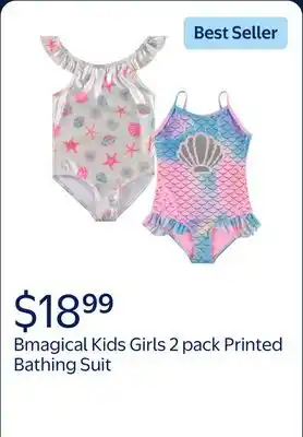 Walmart Bmagical Kids Girls 2 pack Bathing Suit, Childrens Printed Beach Swimwear, Shell,6 offer