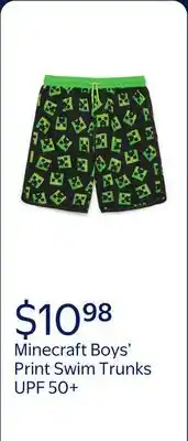 Walmart Minecraft Boys' Print Swim Trunks with UPF 50+ offer