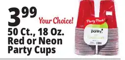 Ocean State Job Lot 50 Ct., 18 Oz. Red or Neon Party Cups offer
