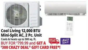 Ocean State Job Lot Cool Living 12,000 BTU Mini-Split AC, 2 PC. Unit offer