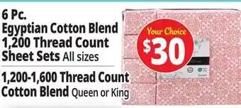 Ocean State Job Lot 6 Pc. Egyptian Cotton Blend 1,200 Thread Count Sheet Sets offer