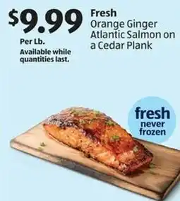 Aldi Fresh orange ginger atlantic salmon on a cedar plank offer
