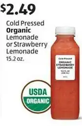 Aldi Cold pressed organic lemonade or strawberry lemonade offer