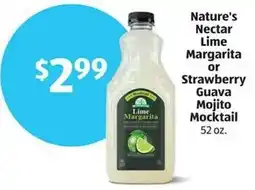 Aldi Nature's nectar lime margarita or strawberry guava mojito mocktail offer