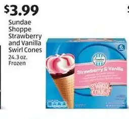 Aldi Sundae shoppe strawberry and vanilla swirl cones offer