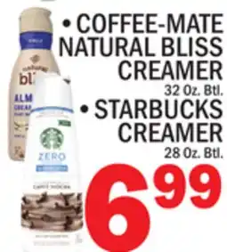 C Town COFFEE-MATE NATURAL BLISS CREAMER 32 Oz. Btl., STARBUCKS CREAMER 28 Oz. Btl offer