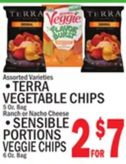 C Town TERRA VEGETABLE CHIPS 5 OZ. BAG RANCH OR NACHO SENSIBLE PORTIONS VEGGIE CHIPS 6 OZ. BAG offer