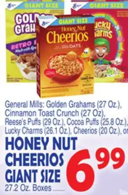 Bravo Supermarkets General Mills HONEY NUT CHEERIOS GIANT SIZE 27.2 Oz. Boxes offer
