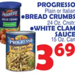 Bravo Supermarkets PROGRESSO BREAD CRUMBS, 24 Oz. Cnstr offer