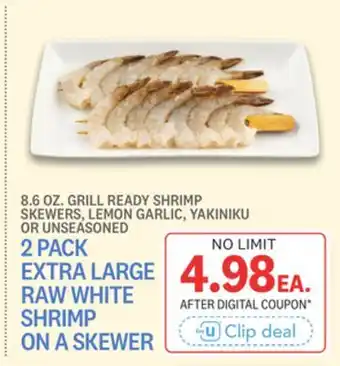 Kings Food Markets 2 PACK EXTRA LARGE RAW WHITE SHRIMP ON A SKEWER offer