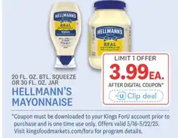 Kings Food Markets HELLMANN'S MAYONNAISE offer