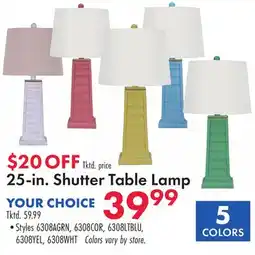Boscov's 25-in. Shutter Table Lamp offer